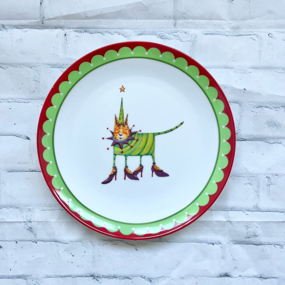 Department 56 Patience Brewster Krinkles Jester Cat Christmas Dessert Plate